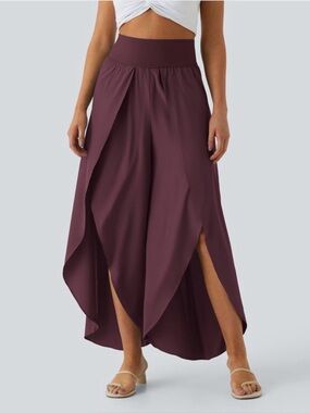 HALARA Breezeful  Wrap Overlay Pants in Plum
